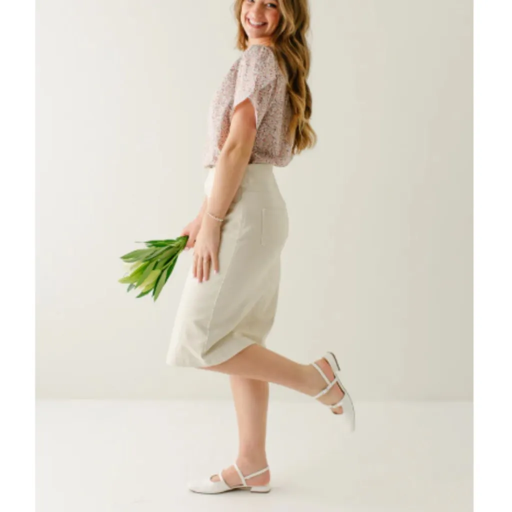 The Main Street Exchange Size 14 Alabaster Sara Stretch Denim Skirt Neutral - Image 3