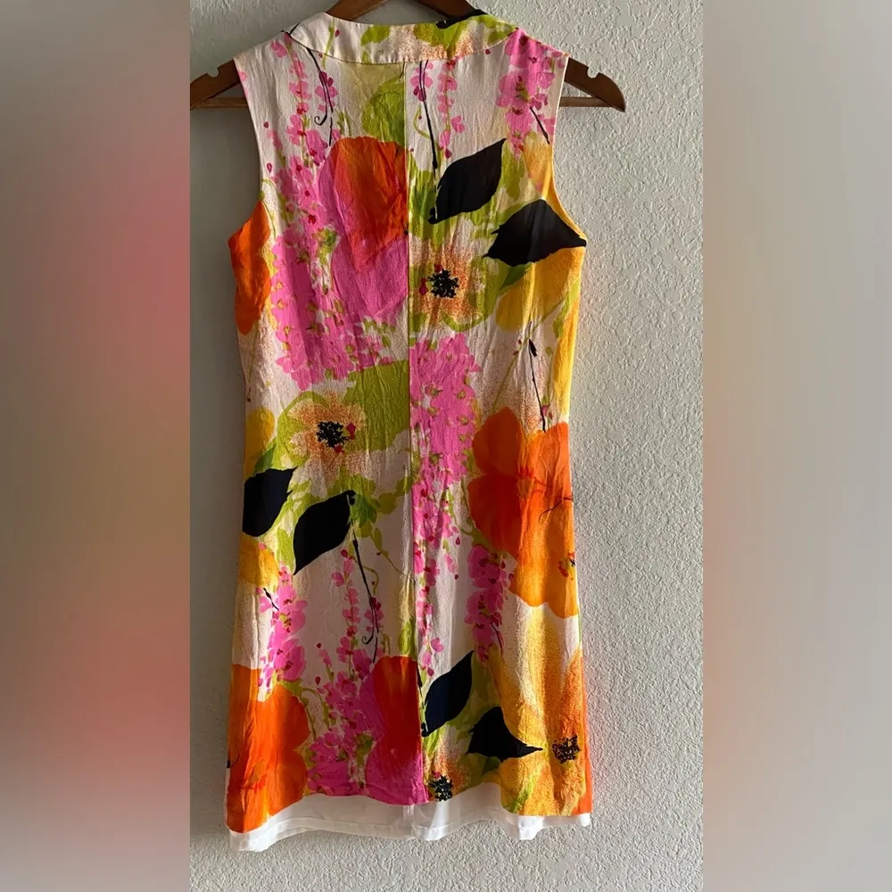 Trina Turk Sheer Whimsical Colorful floral silk Sleeveless Shift dress size 0 - Image 2