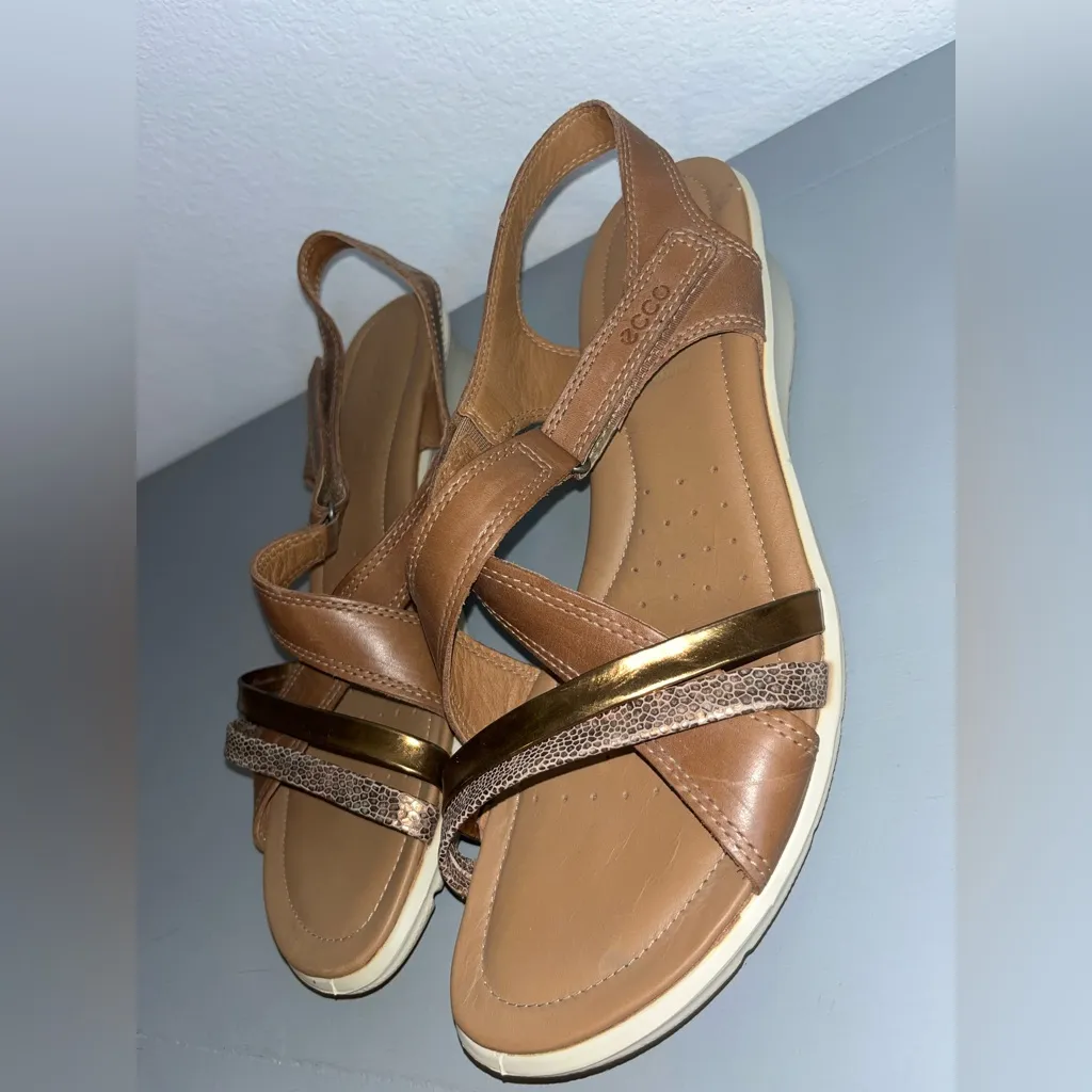 ECCO Women's Leather Felicia Sandal Wedge Cashmere/Bronze Size 41 EU/10-10.5 US - Image 13