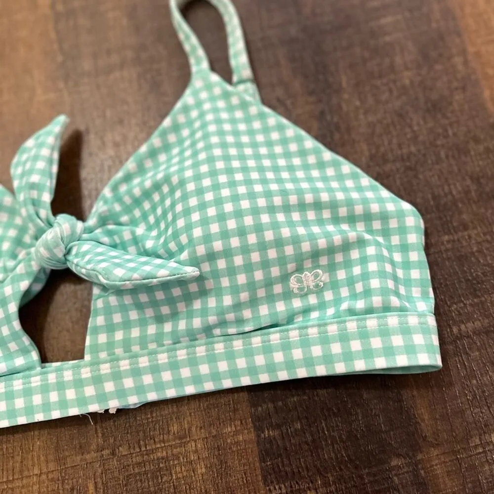 Albion Fit Mint Checkered/Gingham Tie Bikini Swim Top Size XL - Image 2