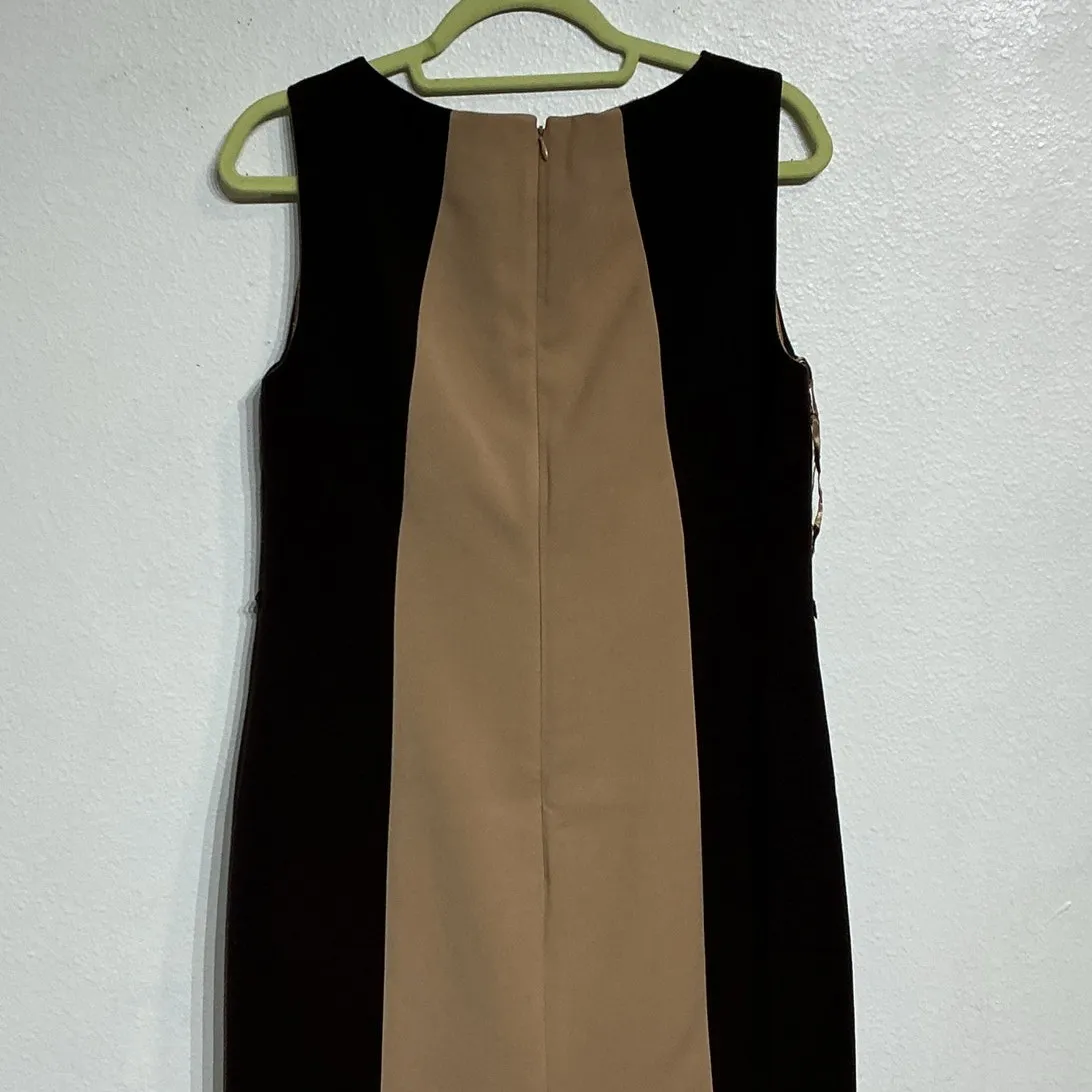 Anne Klein Tan Colorblock Panel Sleeveless Midi Sheath Dress Sz 12 - Image 7