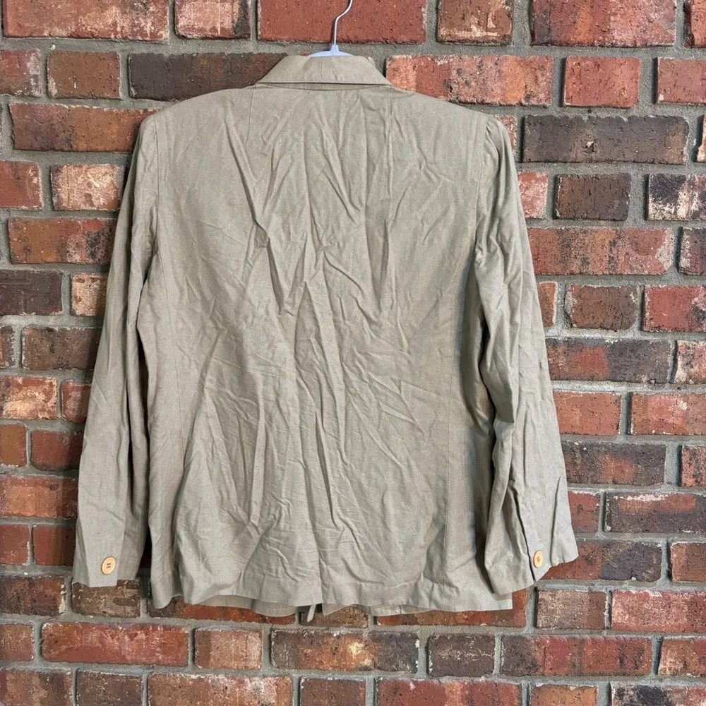 Pieces & Parts womens silk one button preppy office academia minamalist khaki 10 Tan - Image 5