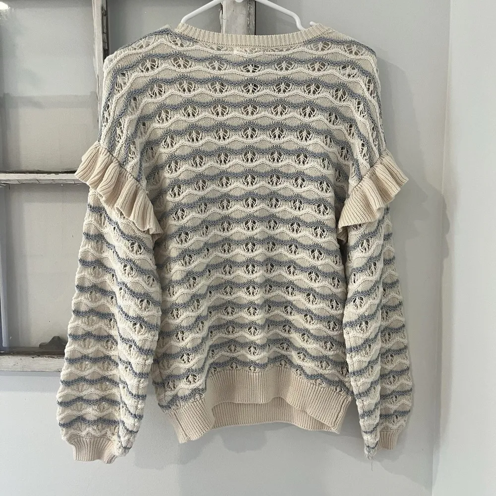 Blu Pepper The Rexford Ruffle Open Knit Sweater Size Small - Image 4