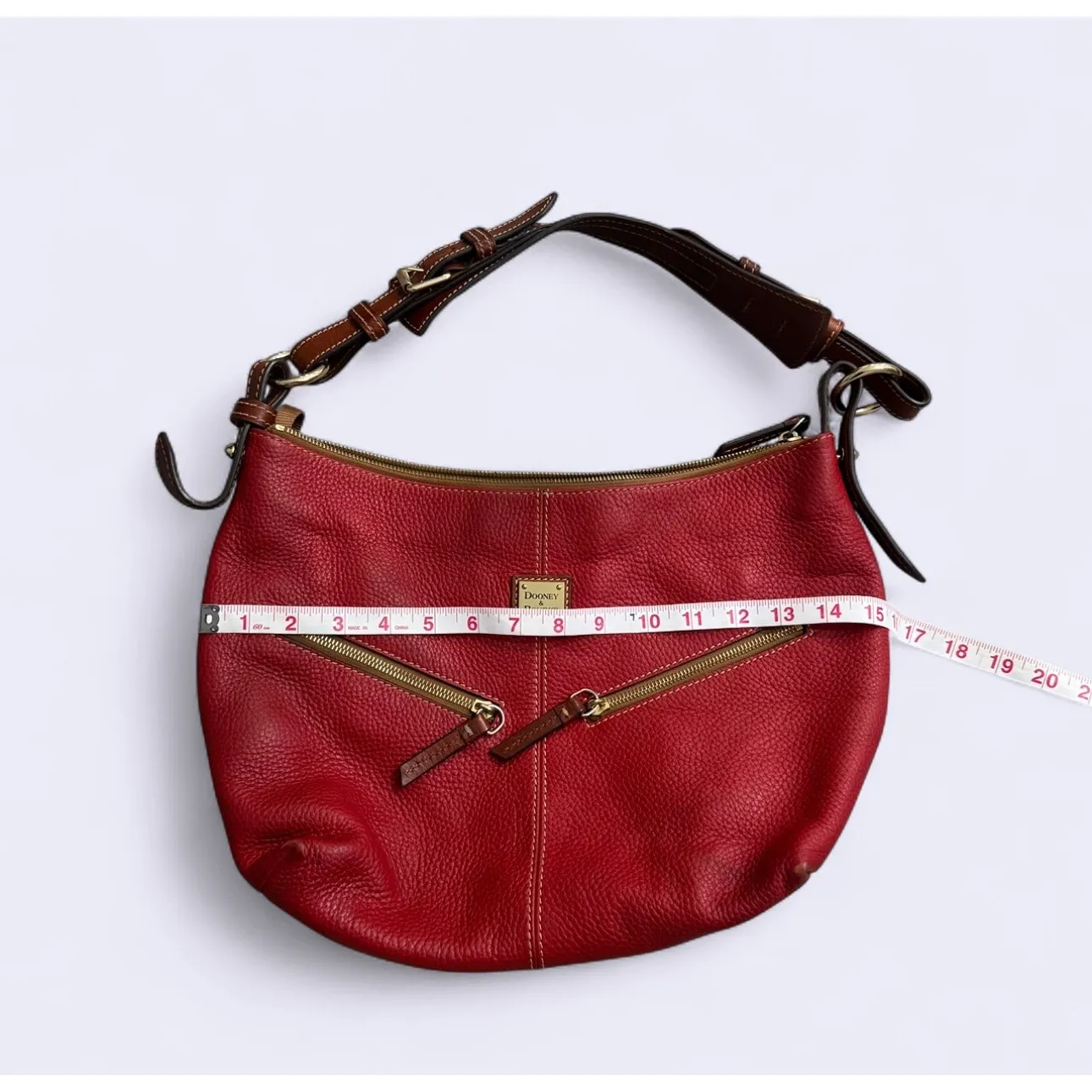 Dooney‎ & Bourke Red Pebbled Leather Hobo Bag – All Weather Leather - Image 2