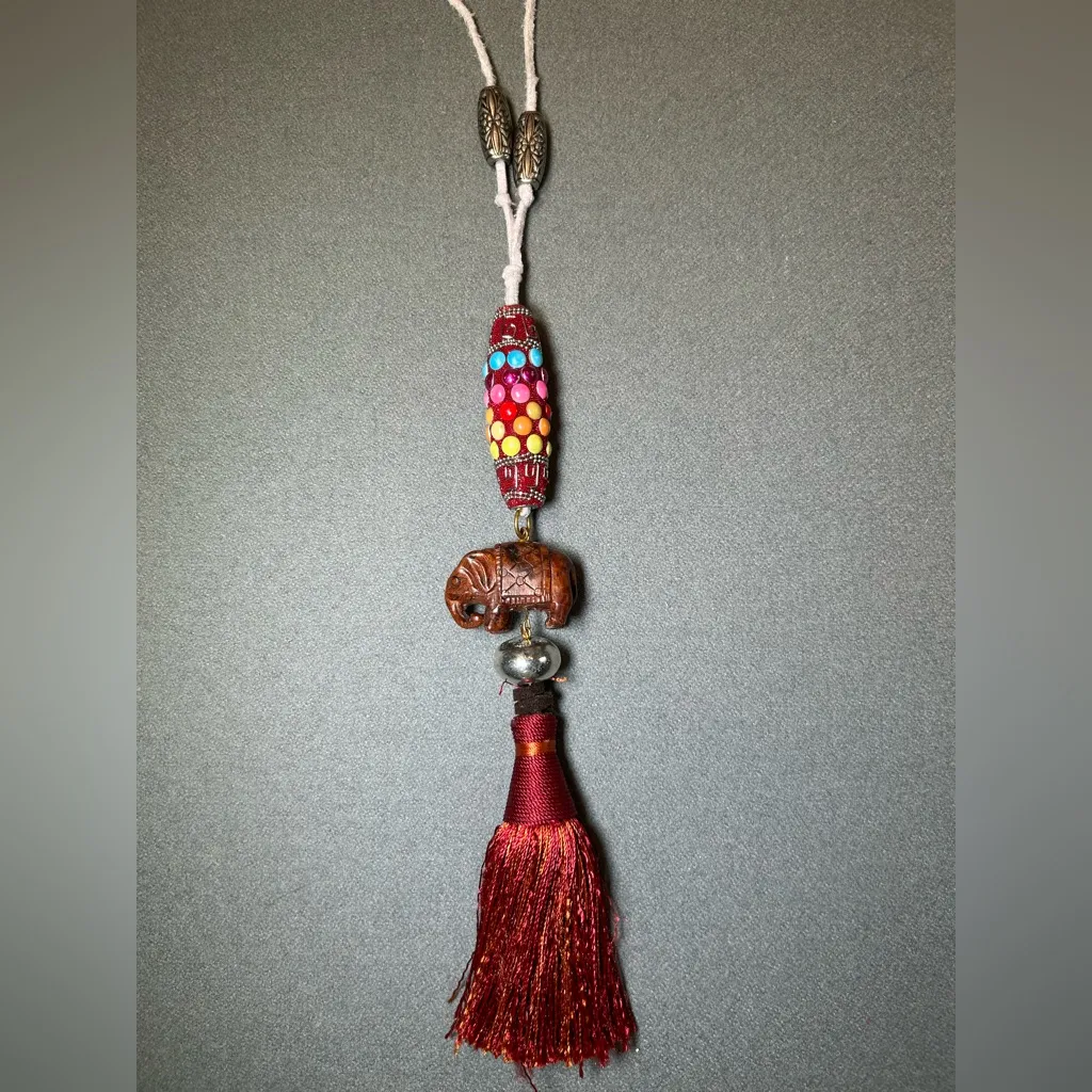 Necklace on Leather‎ rope. Elephant, tassel, Cool Beads Red - Image 10