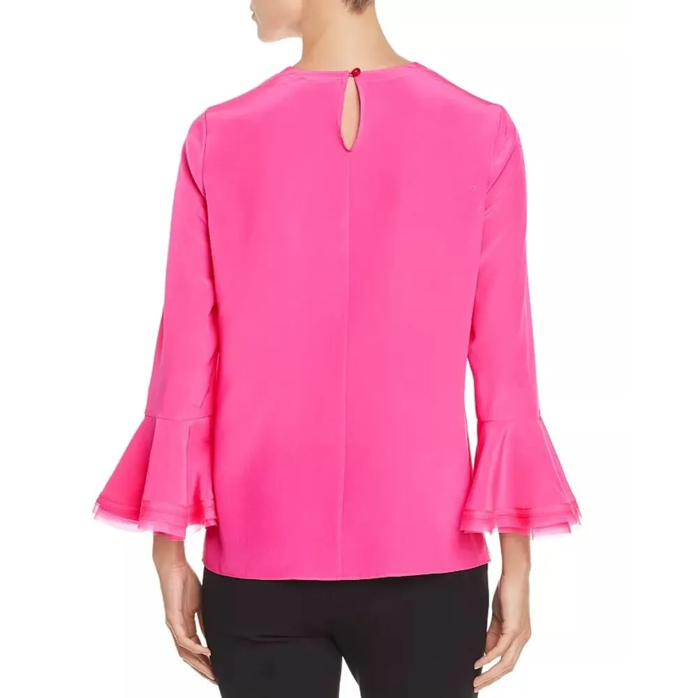 Tory Burch Round Neck Tiered Bell Sleeve Blouse Top Pink Women's Size US 2 - Image 2