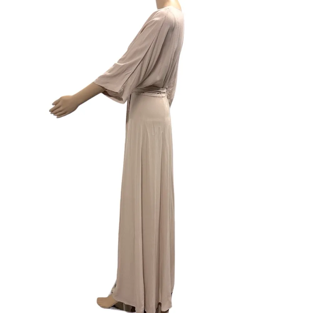 In Loom Neutral Beige Wrap Lined 3 Quarter Sleeve Flowy Maxi Dress Womens Small - Image 4