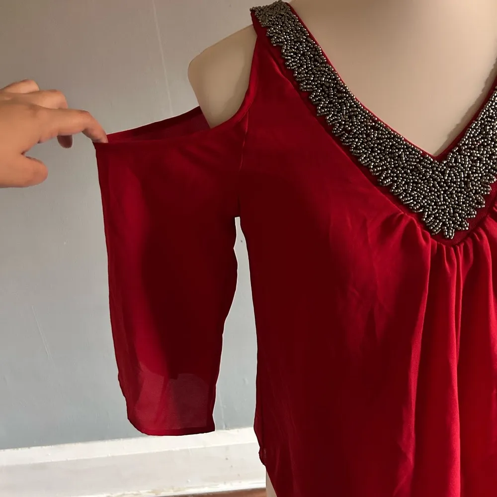 NWT Socialite Red V-Neck Women's Top with Embellished Trim | Size: S - Image 2