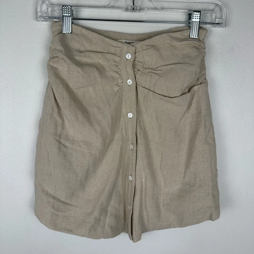 House of CB Tayo Beige Linen Gathered Waist Mini Skirt Women’s Sz XS - Image 4