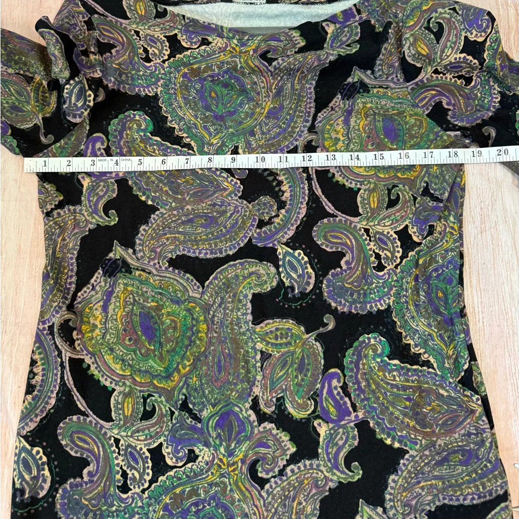 Ralph Lauren LRL Top Sz LARGE Black Purple Paisley Boat Neck Cotton Knit EUC - Image 6