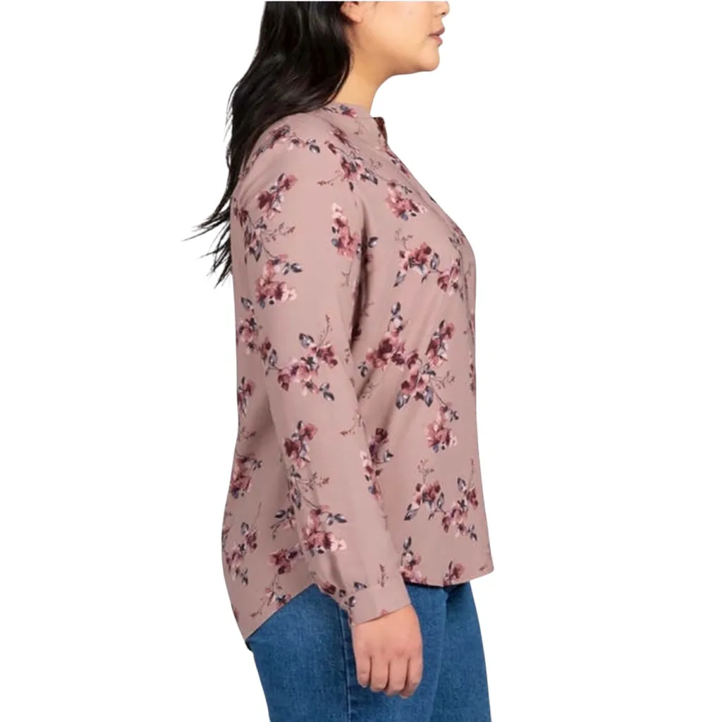 Hilary Radley Floral Blouse Pink Mauve Long Sleeve V-Neck Top XXL NWT - Image 2
