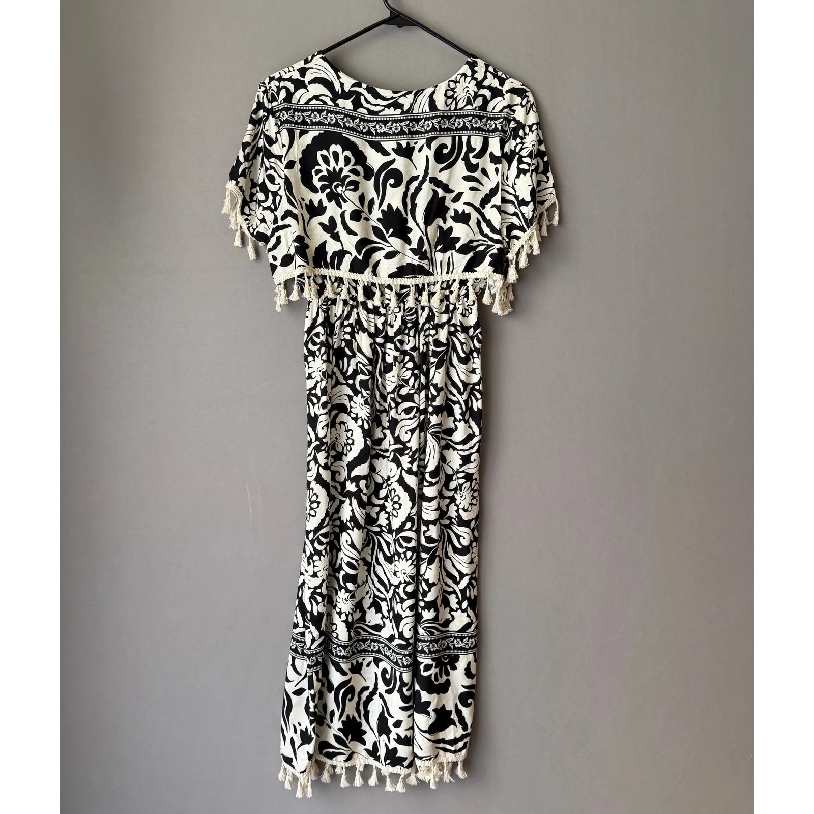 Boho sz M‎ brown cream tassel mini sun dress Size M - Image 5