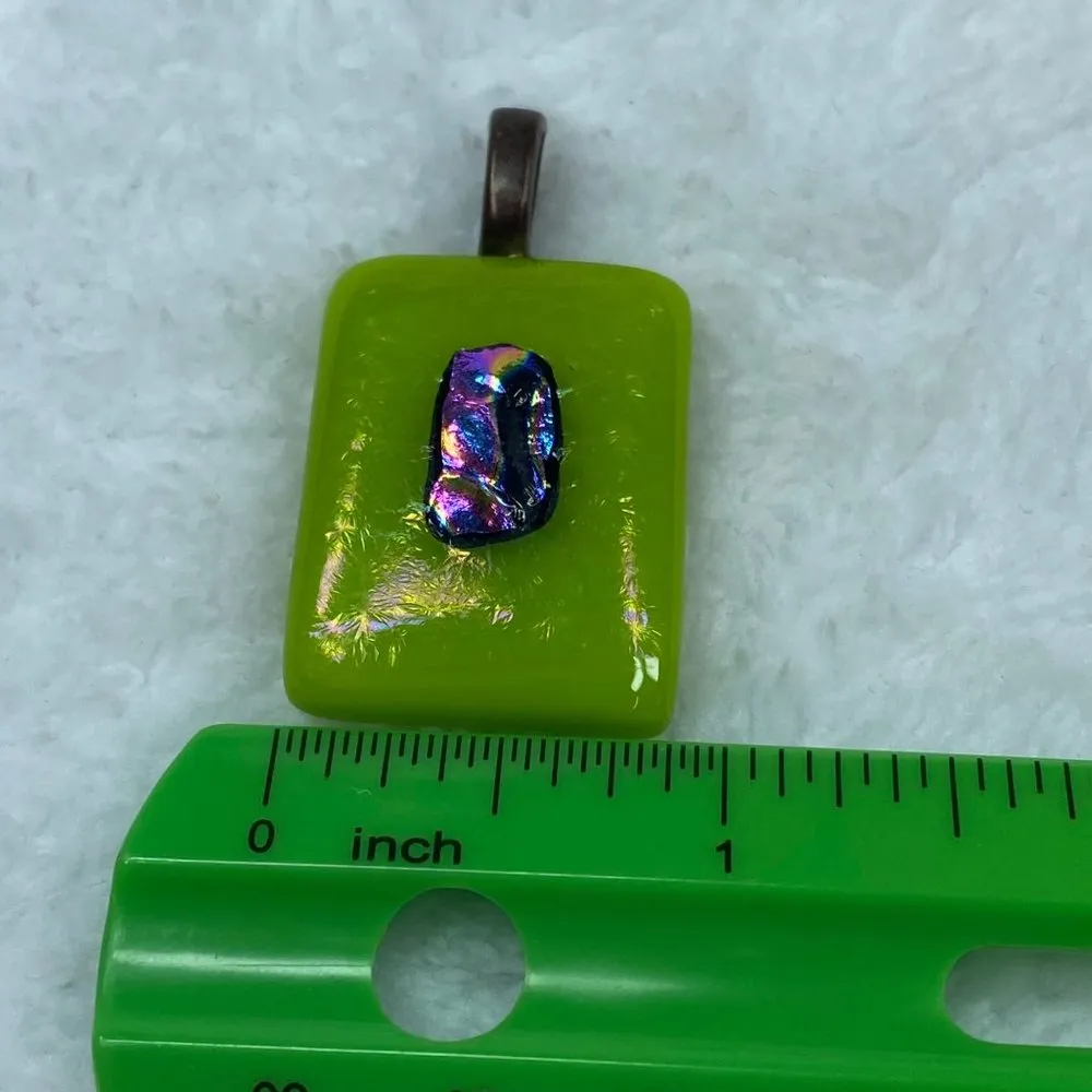 Art Glass Rectangle Shape Green Shade Pendant for Necklace Iridescent Center - Image 9