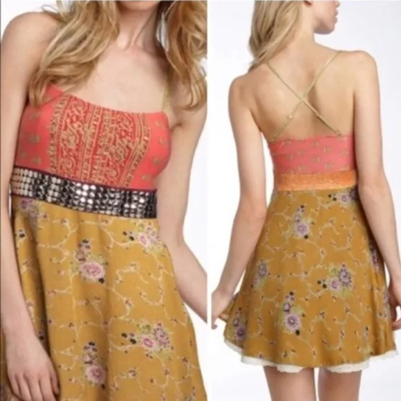 Y2K  "Bollywood Princess" Dress Orange Marigold Yellow Metal size 8 - Image 2