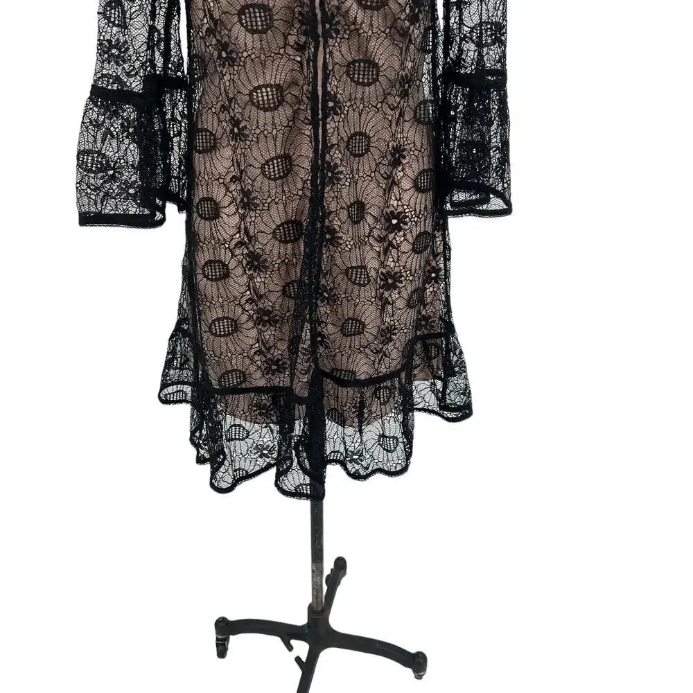 Reiss Jade Lace Dress Black Nude A-Line Bell‎ Sleeve Embroidered Size US 6 - Image 11