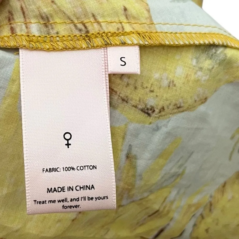 Selkie Sunflowers Tea Rose Dress Women’s Size Small Yellow Cotton Puff Sleeve - Image 13