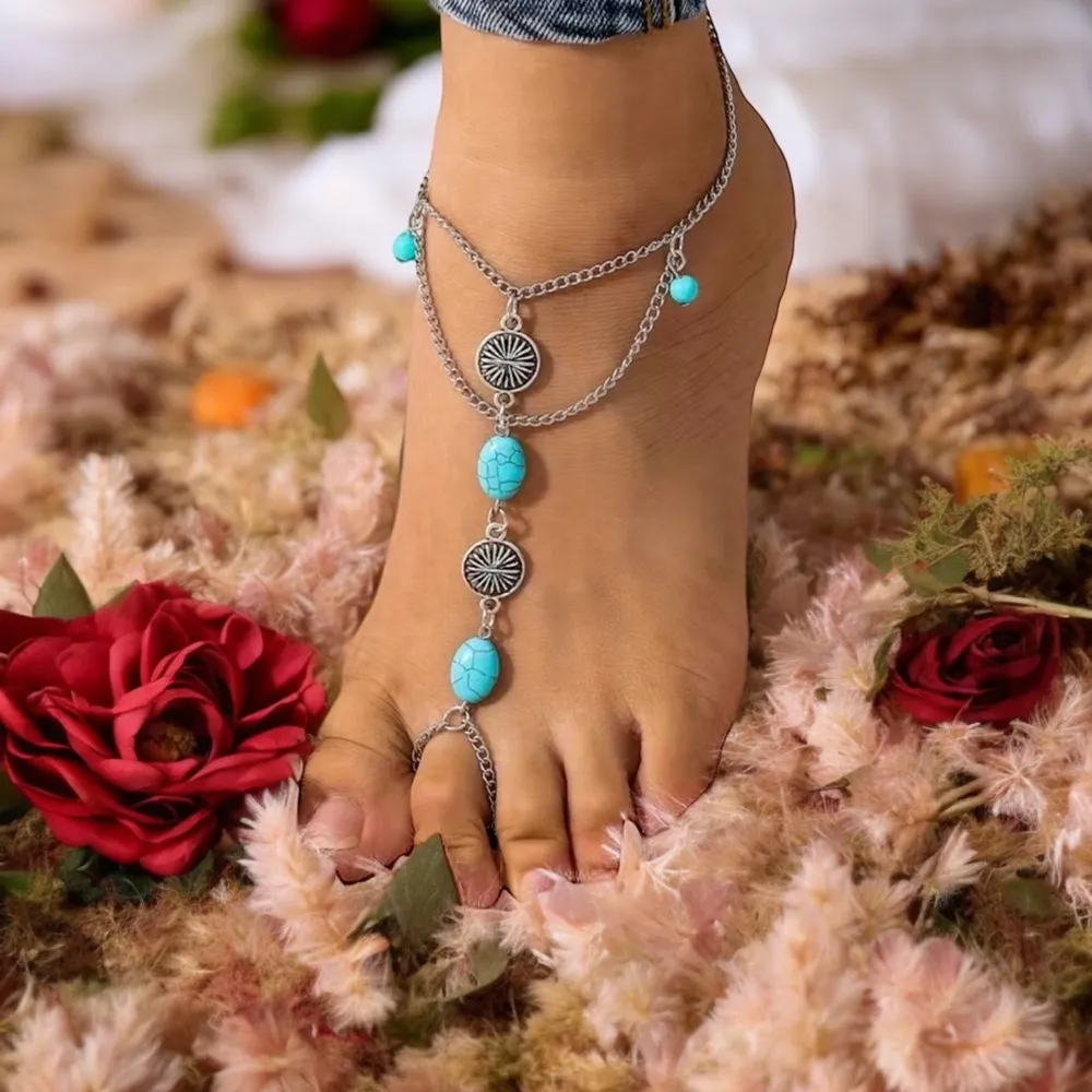 Boho turquoise decor‎ layered anklet One piece
Faux fashion jewelry Silver - Image 8