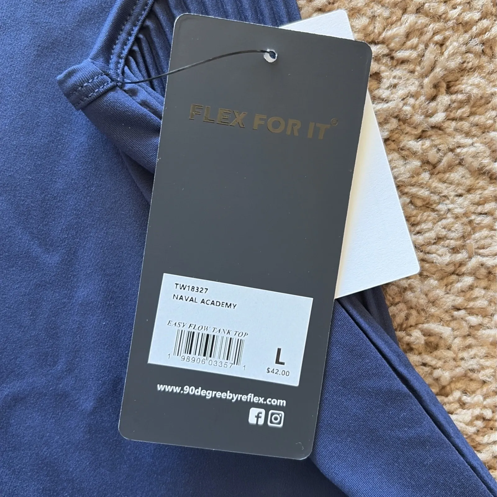 90 Degree Reflex Naval Academy Blue Easy Flow Plisse Tank Top Activewear Shirt L Size L - Image 3