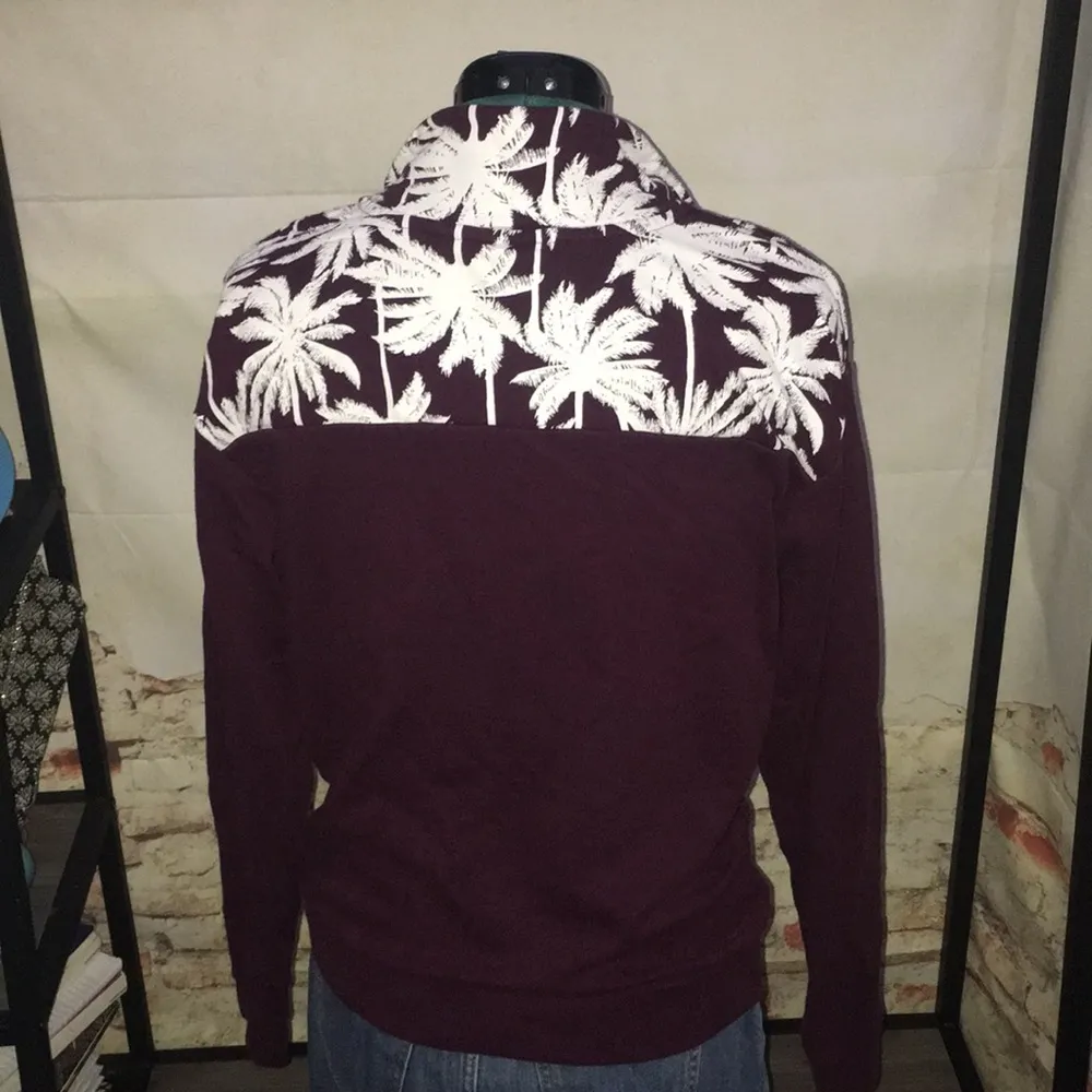 PINK Logo Pullover Sweatshirt With Palm Trees Print 1/4 Zip Loungewear Top - Image 5