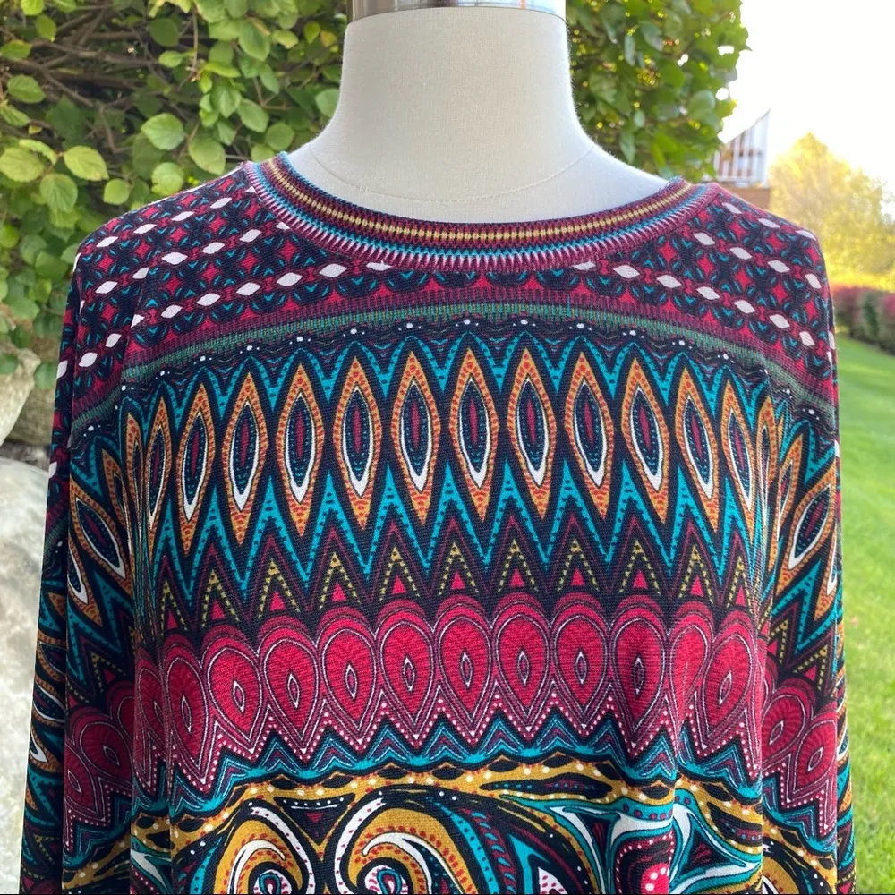 West Kei Multi-Color Poncho Style Paisley Boho Sweater - Image 8