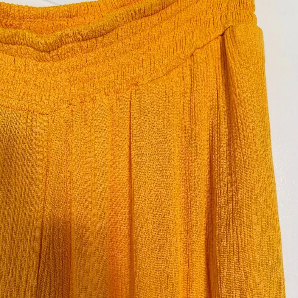 Forever 21 Golden Yellow Flowy High Waisted Linen Pants (Swim Coverup Bottoms) L - Image 6