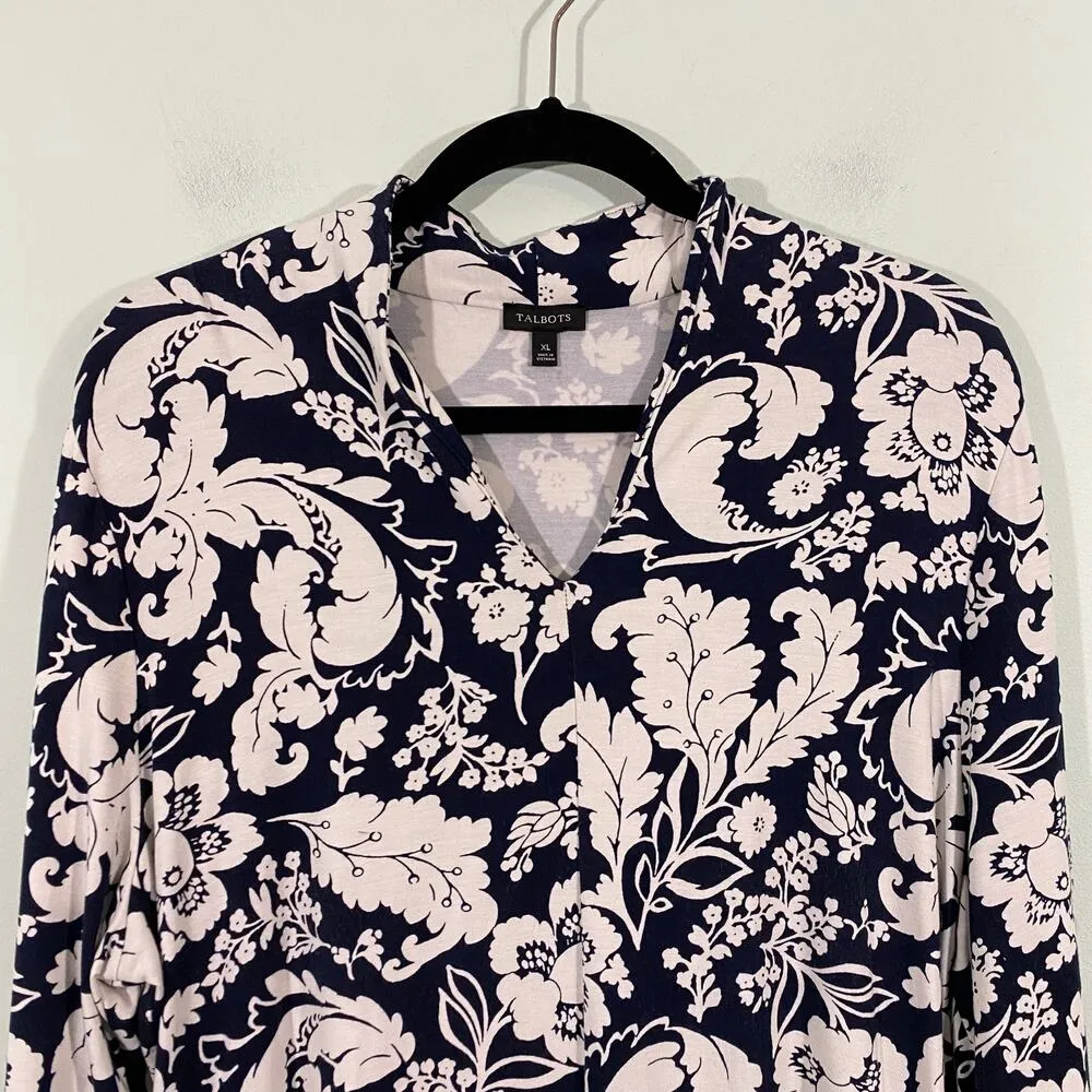 Talbots Women's Black & White Floral Quarter Sleeve Jersey Top Size XL - Image 2