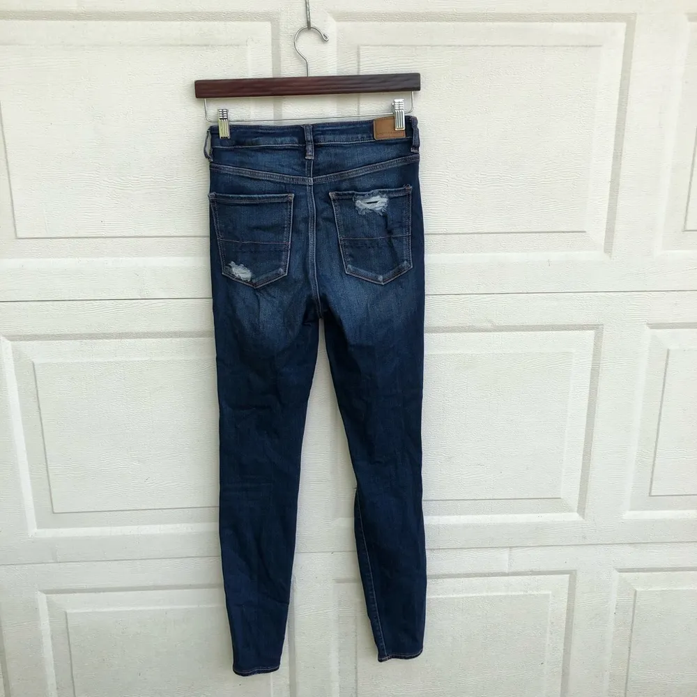 American Eagle Womens Jeans High Rise Jegging Distressed Blue Denim 6 Long - Image 3