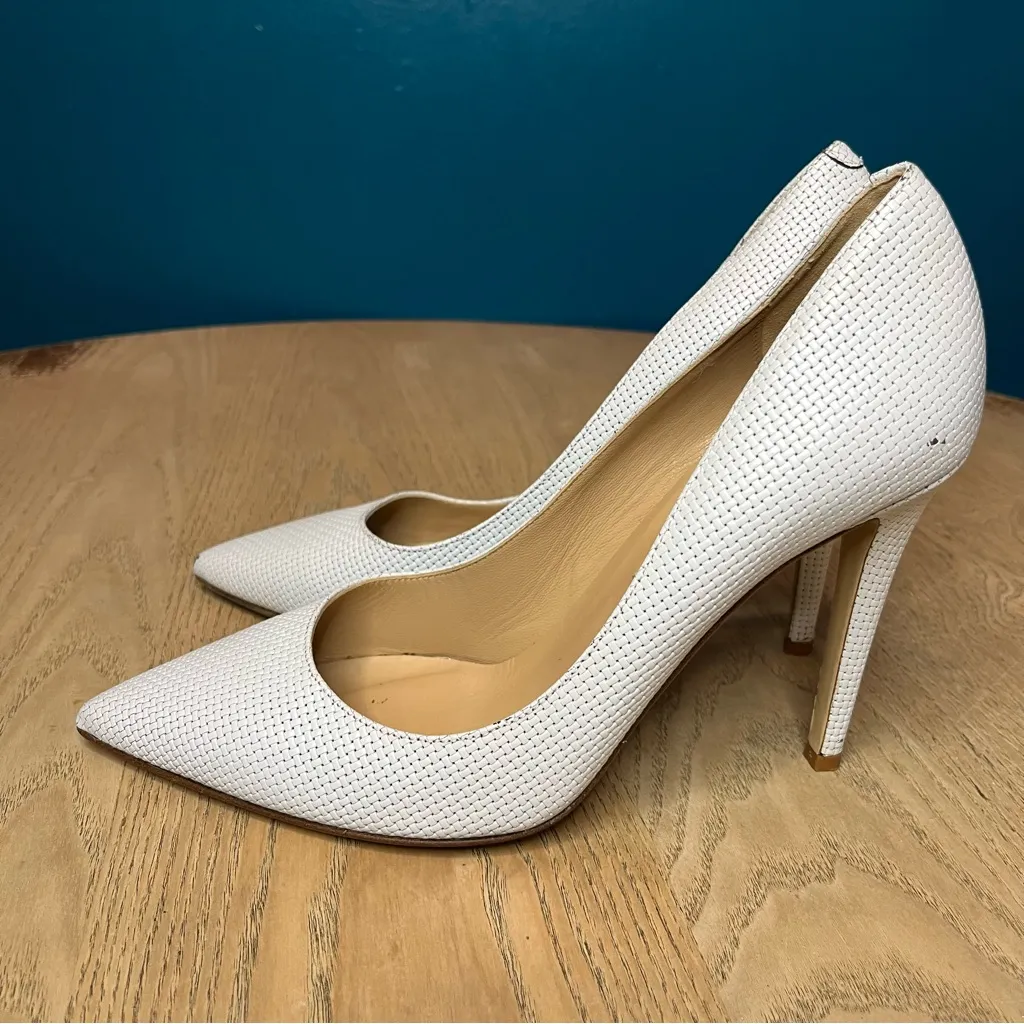 Diane Von Furstenberg White Woven Leather Heels Pointed Toe Pumps Women’s 8.5 - Image 3