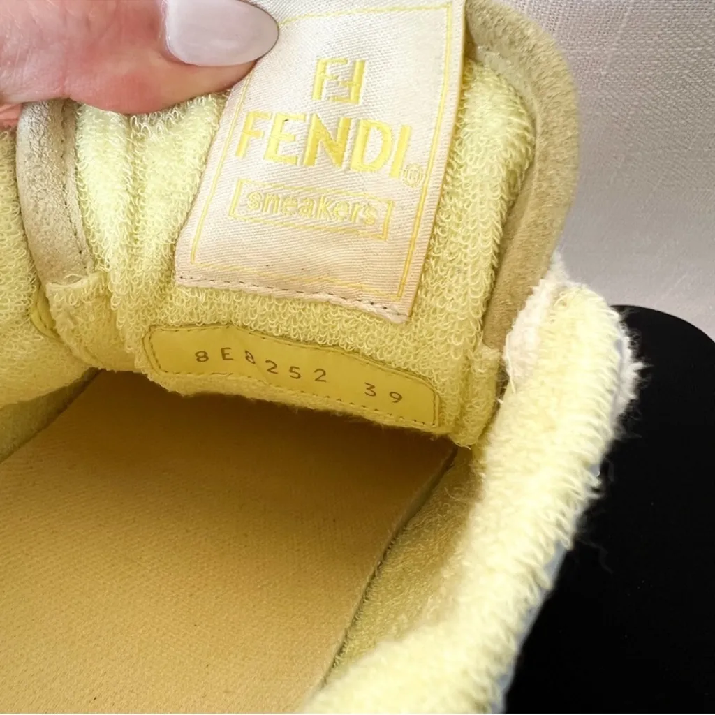 Fendi Match Sneakers Pastel Yellow Suede White & Light Blue Leather - Image 8