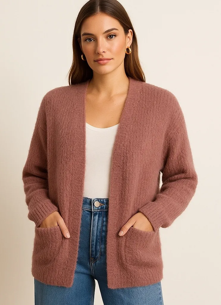 PINCH Fuzzy Knit Open Front Cardigan Sweater – Women's Small/Medium Pink - Image 1