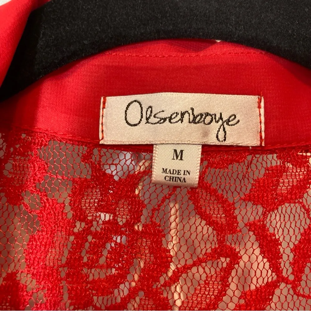 Olsenboye Red Lace Lightweight Button Up Blouse Top - Image 2