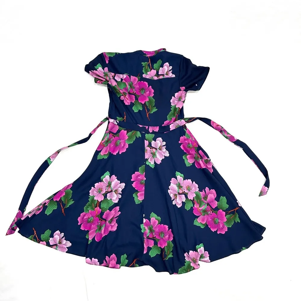 NWOT Nanette  Navy Blue Button Down Belted Floral Dress - Image 8