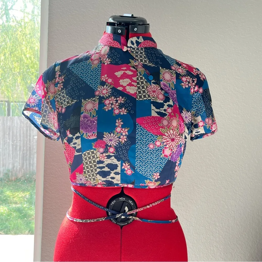 Women's Short Top Chinese Style Neck Backless Ethnic Style Art Fashion Sz S - Image 5