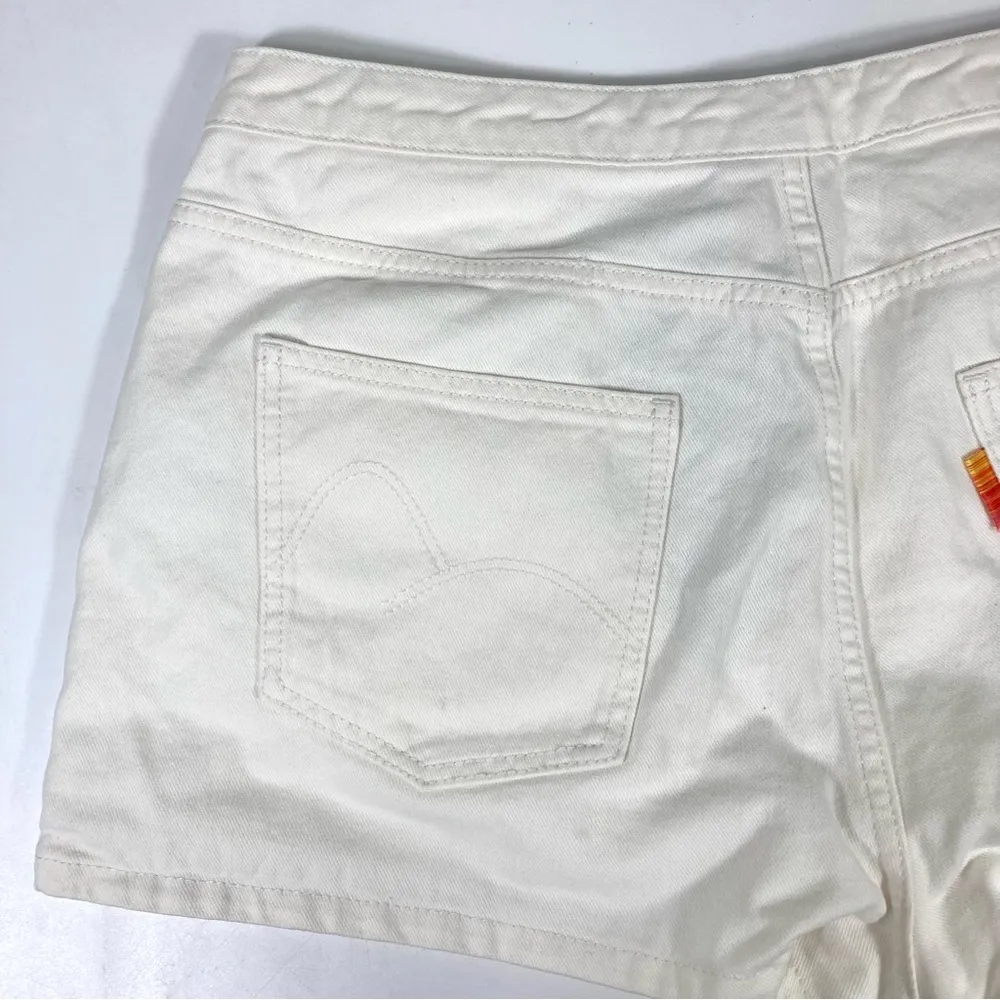 Farm Rio Crochet Detail Cotton Denim Shorts White Size 33 NWT - Image 11