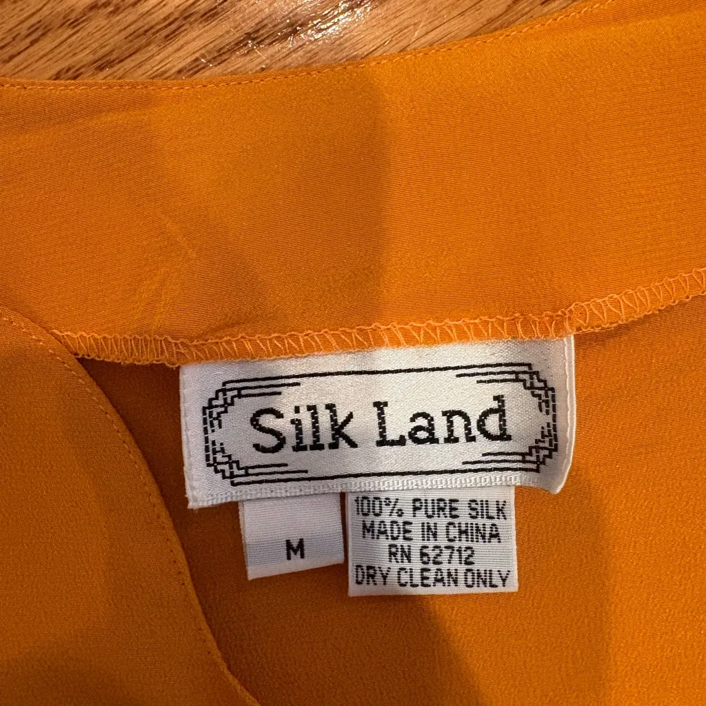 Silk Land 100% Silk Tank Top Women’s Medium Orange Sleeveless Blouse - Image 2