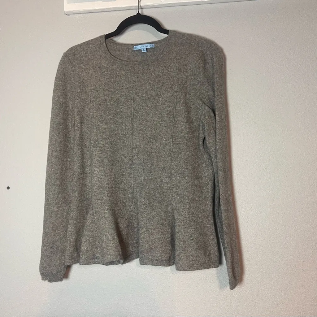 Antonio Melani Peplum Cashmere Sweater Gray Womens Size Large Crewneck - Image 5