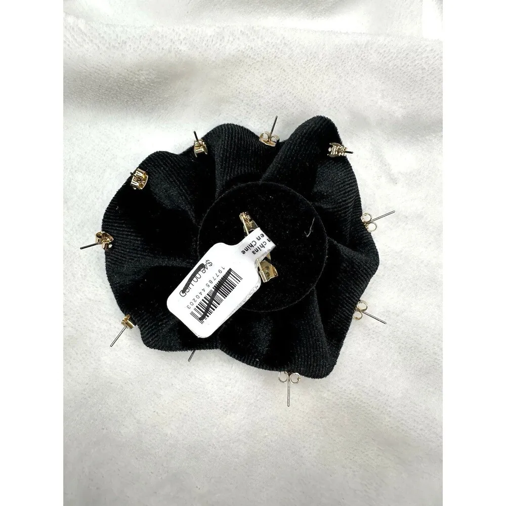 NEW Free People Rosette Stud Pack In Black Earrings Set Brooch Pin Boho Flower - Image 2
