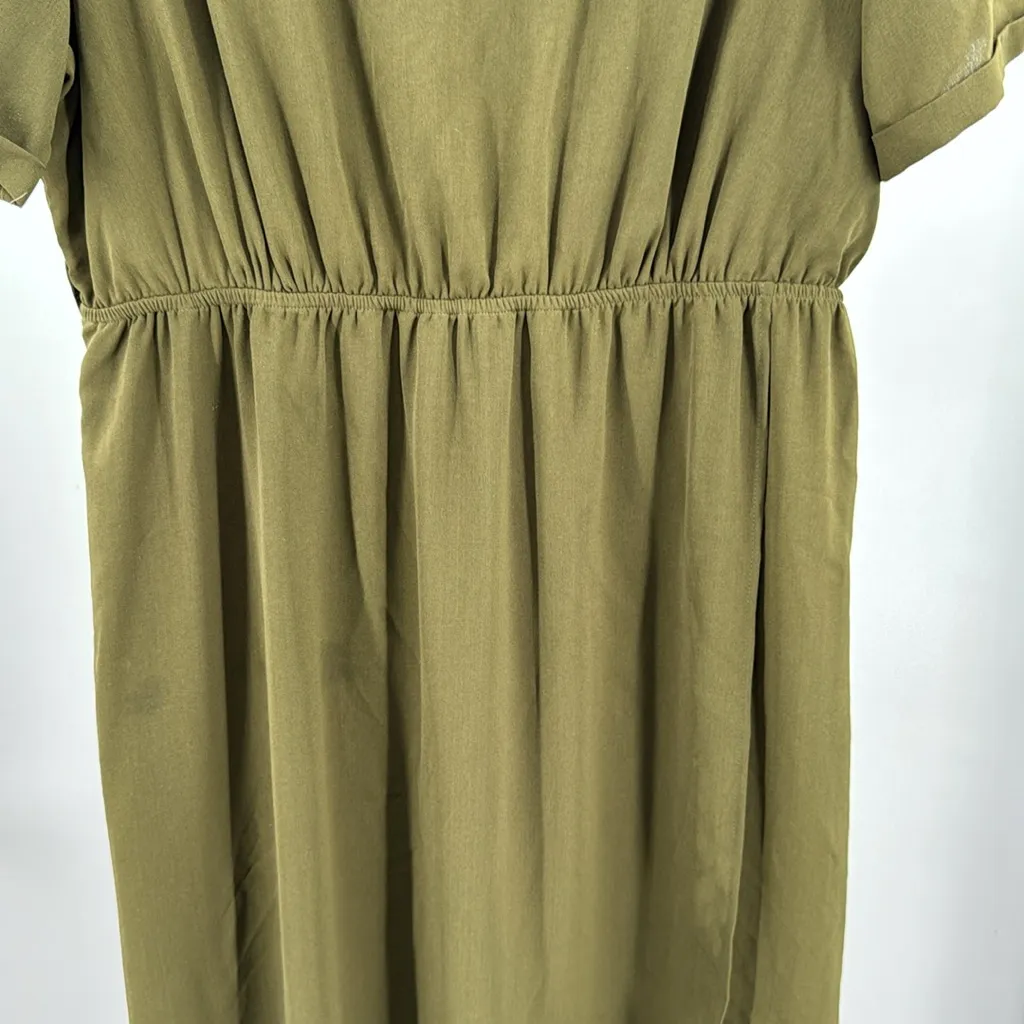 Roolee Olive Green wrap skirt Maxi Dress Flowy XL short sleeve lined boho casual - Image 4