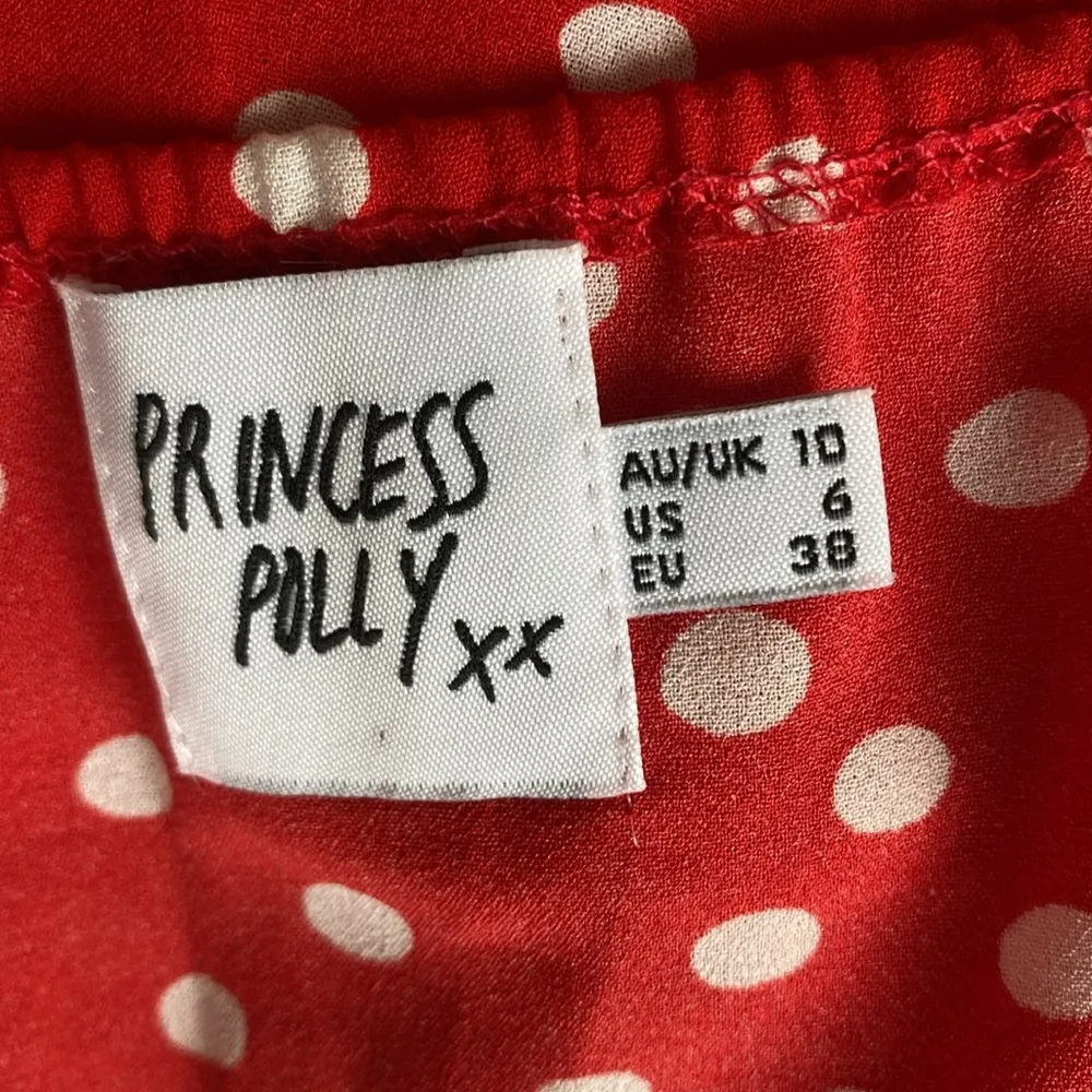 PRINCESS POLLY Wrap Mini Dress Womens Sz 6 Red Polka Dot Ruffle Lightweight - Image 7