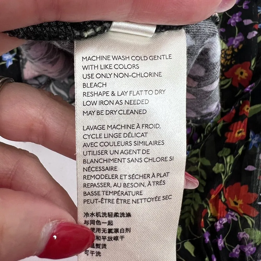 Anthropologie Maeve XS Jacquin Peasant Blouse Black Floral Ruffle Sheer Sleeve - Image 8