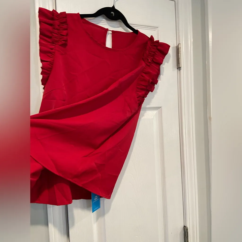 Cupshe NWT  Size L Red Ruffle Button Back Cap Sleeve Blouse - Image 2