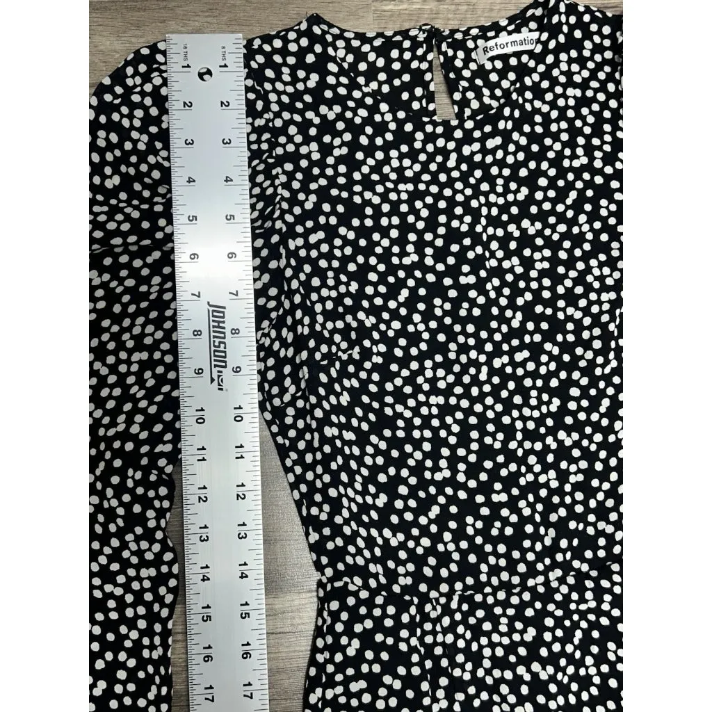 Reformation Juni Polka Dot Dress Size 4 Black White Puff Sleeve Mini Bodycon - Image 10