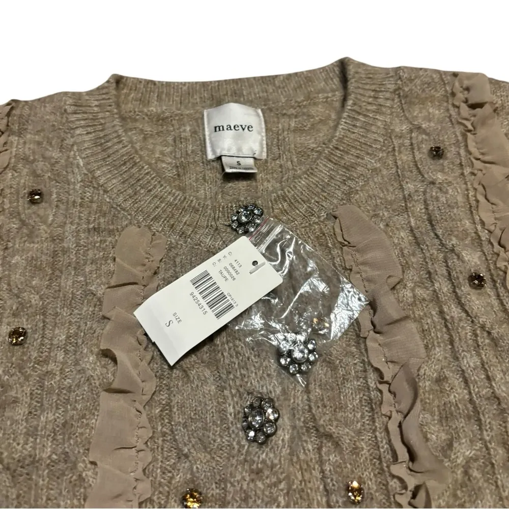 NEW Maeve Short-Sleeve Embellished Ruffled Cardigan Sweater - Image 10