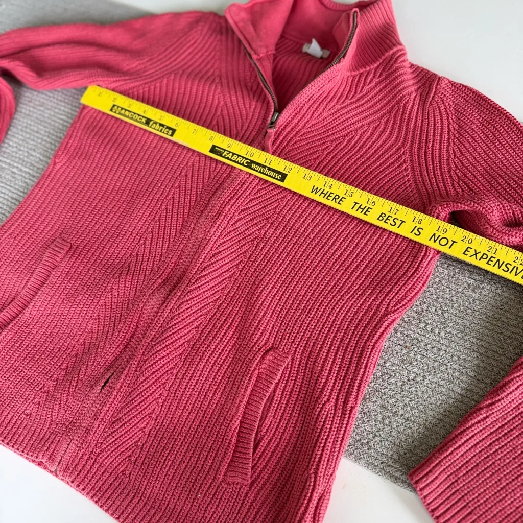 L.L. BEAN Coral Pink Cotton Cableknit Quarter Zip Sweater Size Small - Image 8