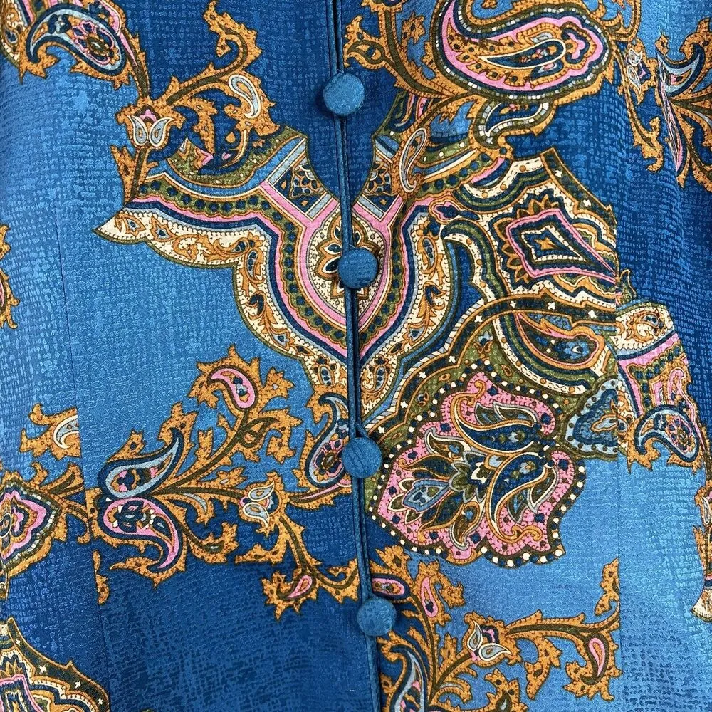 Adrianna Papell Size 14 Jacket Topper 100% Silk Button Front Teal Blue Paisley - Image 4