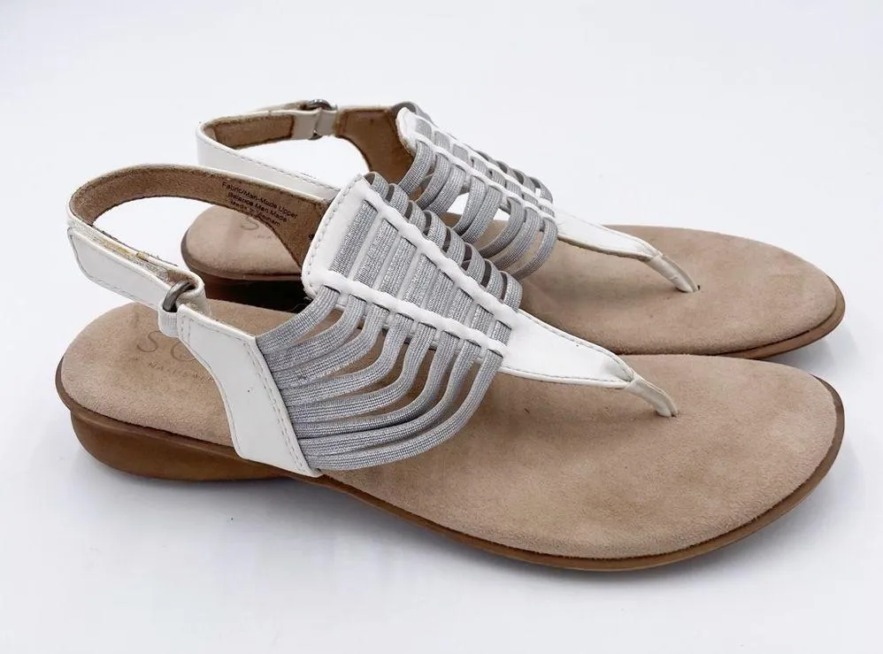 SOUL Naturalizer Women's Jette Flat Sandals White Silver Faux Leather Size 8 - Image 6