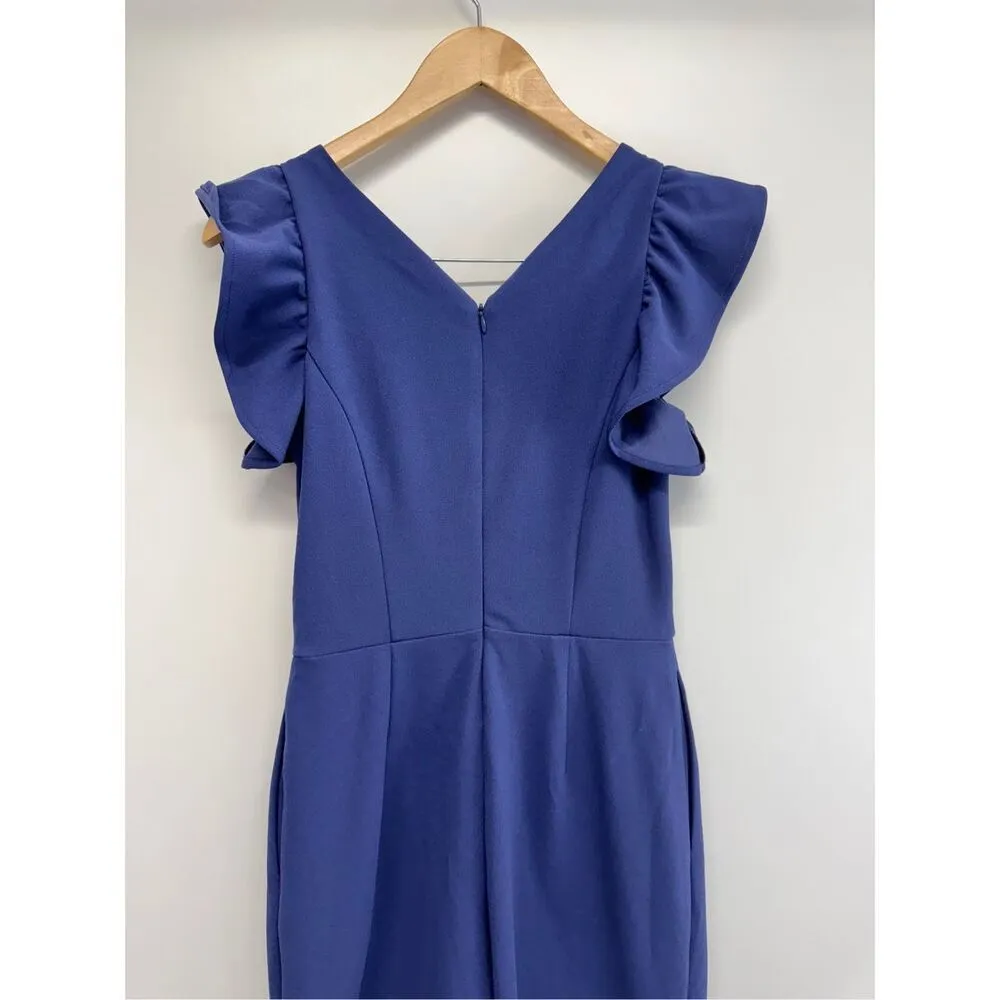 Rachael Roy Cropped Jumpsuit Womens Navy Ruffled Sleeves V Neck Size XS NEW Blue - Image 6