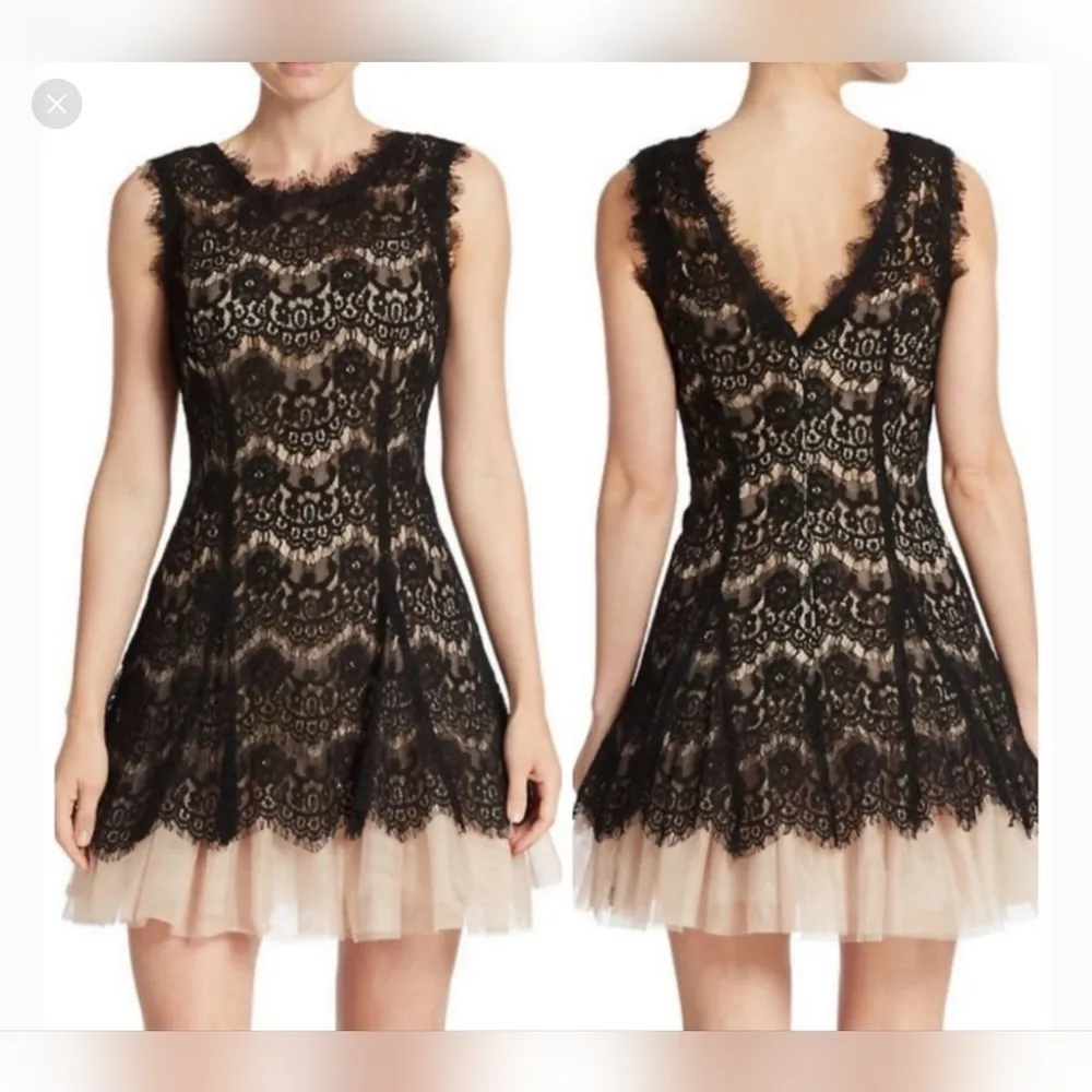 Betsy & Adam Nude Black Lace-overlay Tulle Cocktail Dress 14 - Image 3