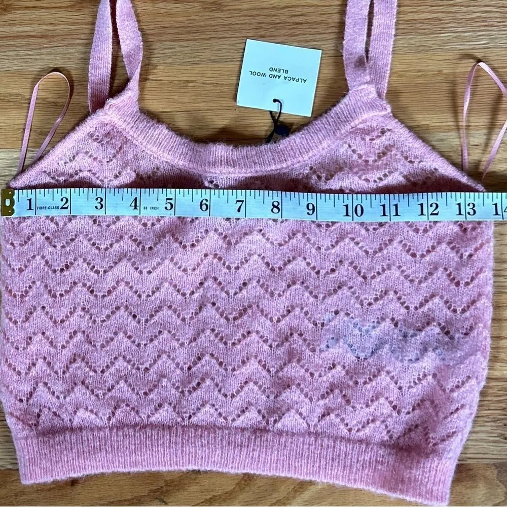 NEW ZARA Light Pink Pointelle knit crop top alpaca and wool blend Size Small - Image 8
