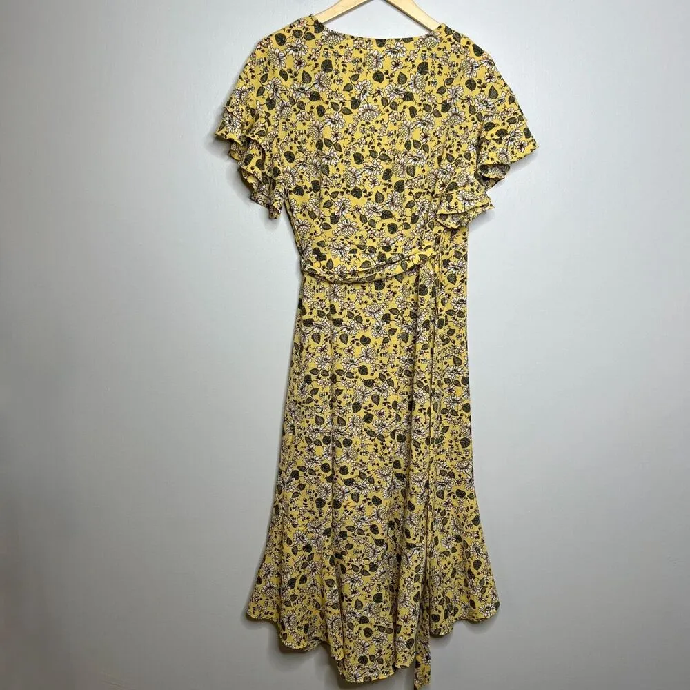 Max Studio Yellow Floral Midi Wrap Dress - Image 5